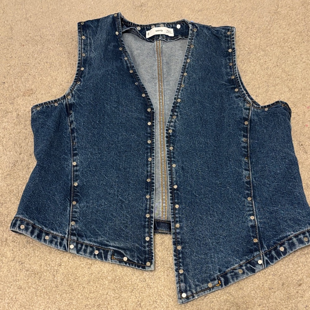 Mango Blue Denim Vest with Silver Studs